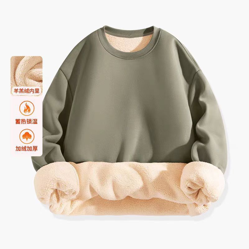 卫衣男冬季加绒加厚休闲抹茶绿特厚羊羔绒圆领宽松保暖外套12