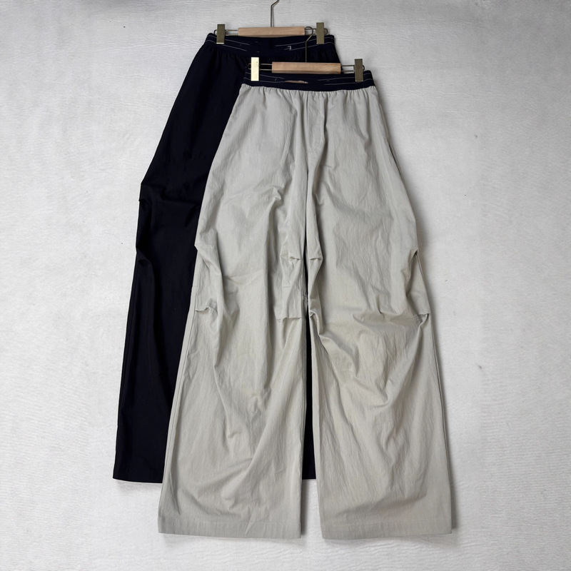 Women's Aw Black Khaki High-Waisted Spliced Cotton Comfortable Versatile Nanyou Style Workwear Wide-Leg Casual Pants