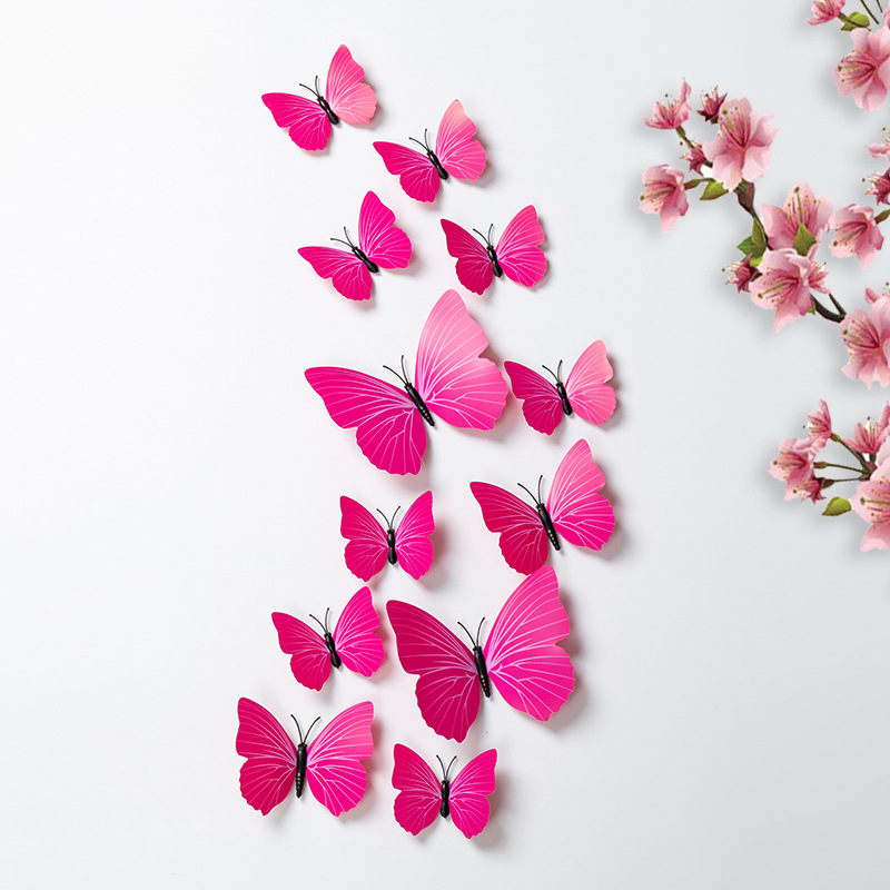 Etiqueta engomada de pared tridimensional 3D simulación mariposa pvc plástico color mariposa imán imán refrigerador decoración del hogar de alta calidad
