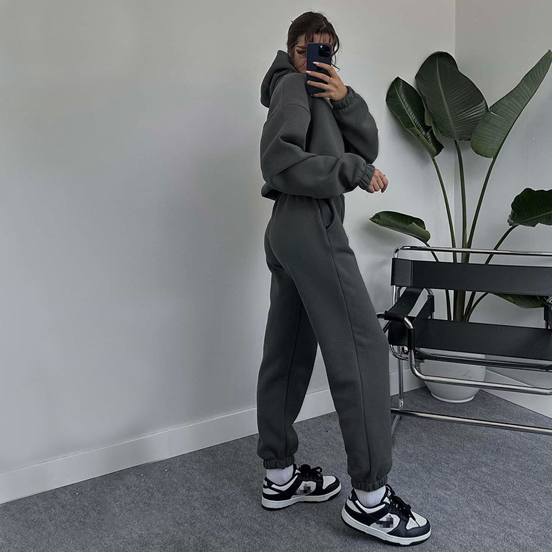 Autumn Winter Solid Color Hooded Long Sleeve Sweater Women Clothing Casual Trousers Suit 9 Autumn Winter Solid Color Hooded Long Sleeve Sweater Women Clothing Casual Trousers Suit
