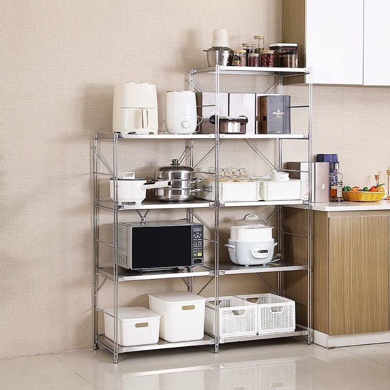 Japanese Stainless Steel Kitchen Floor-Standing Storage Rack Multi-Functional Air Fryer Microwave Oven Multi-Layer Storage Rack