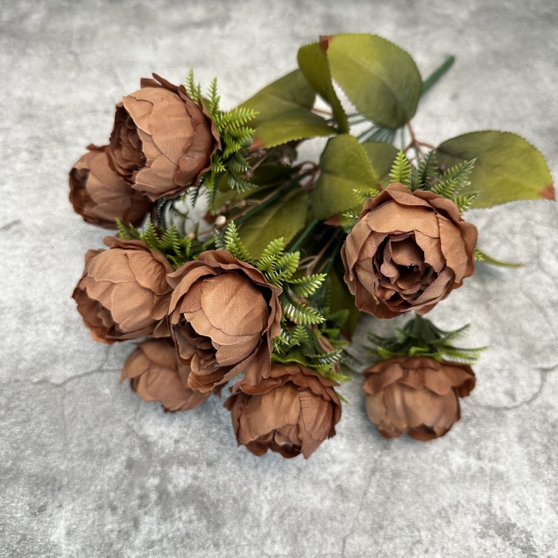 Ramo de peonías artificiales de otoño, decoración para bodas en casa, accesorios de fotografía de rosas hechos a mano, venta al por mayor de flores artificiales.