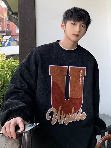 Vintage American Letter Texture Hoodless Crew Neck Sweatshirt Trend Brand Autumn Wear Street Loose Fashion Casual Couple Top