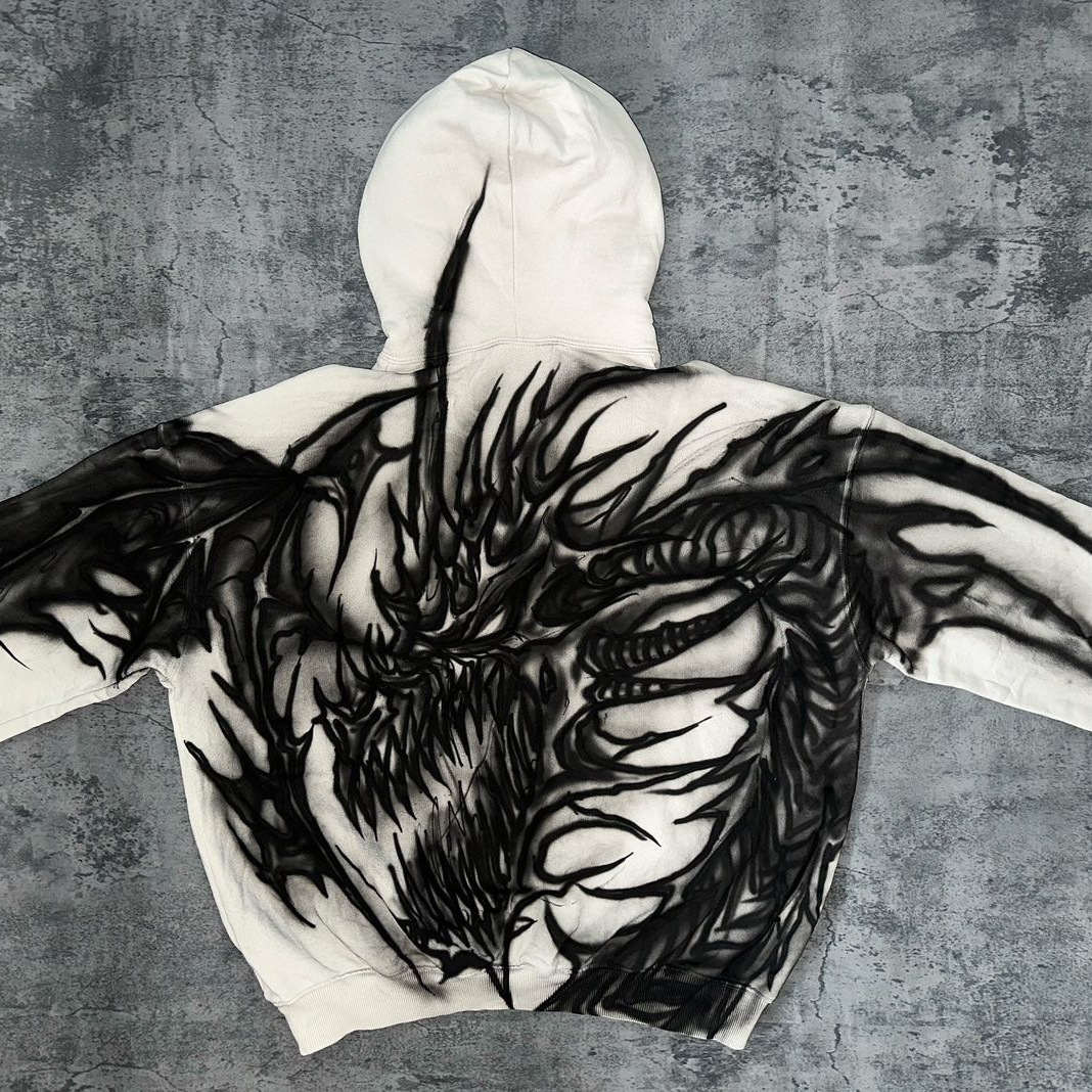 Y2K American New Demon Dragon Print Hoodie 2024 Autumn Niche Lazy Style Top_voghion.com