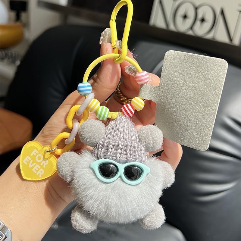 Niedlicher Rex-Kaninchenfell-Schlüsselanhänger mit kleiner Kohlekugel für das Auto, für Frauen, exquisiter Internet-Promi-Plüsch-Rucksack zum Aufhängen_voghion.com