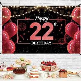 亚马逊专供2025新款生日背景横幅红色生日聚会拍照旗帜可来图设计