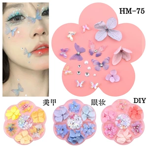 Little Red Book Bridal Makeup Facial Butterfly Decoration Stage Makeup Facial Dried Flower Face Makeup Fairy Makeup Nail Art Accessories