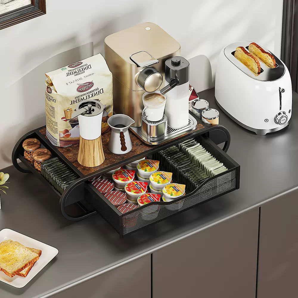 咖啡胶囊收纳架新品抽屉式多趣酷思胶囊收纳盒金属木质咖啡收纳架