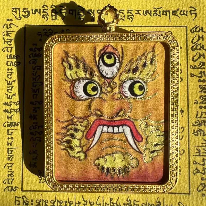 タンカ チベット手描き金塗装粗鉱石絵画コア国民トレンドペンダント九尾キツネ ザキラム ビッグブラックデーツ|undefined