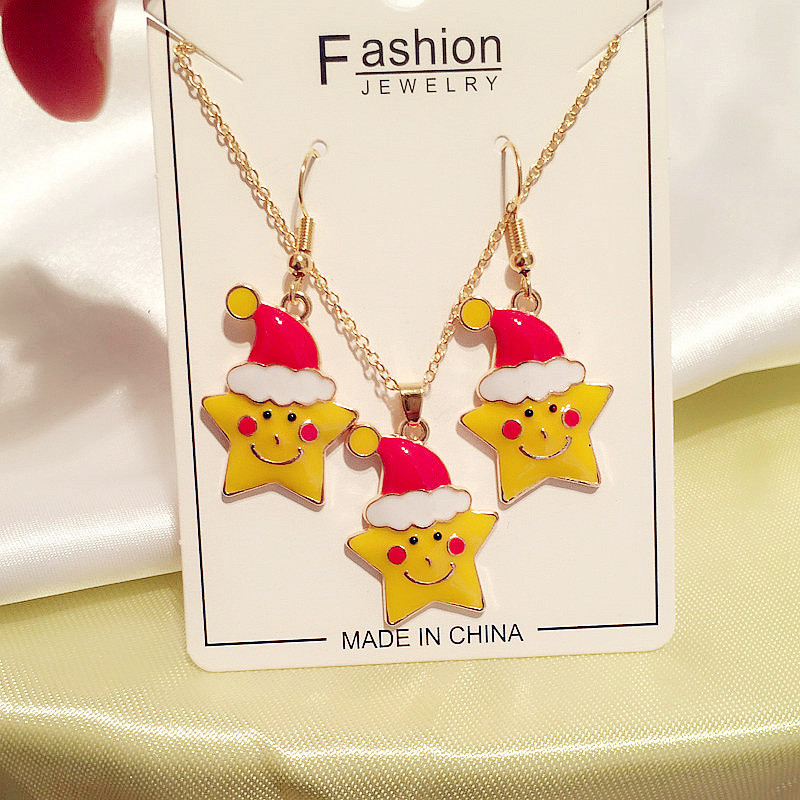 12g Weight Jewelry Set Classification Earrings + Necklace Quantity Holiday, Daily Occasion Alloy Material Christmas Festival Santa Claus Pattern Women's Gender Enamel, Flakes Design Cute, Simple Style Style Cute Simple Style Santa Claus Alloy Enamel Flakes Christmas Women's Jewelry Set 9