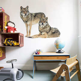 跨境森林情侣狼动物墙贴画卧室客厅床头背景墙壁家居装饰自粘贴纸