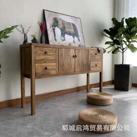 新中式老榆木家用客厅餐边柜电脑书桌民宿桌椅靠墙玄关实木柜