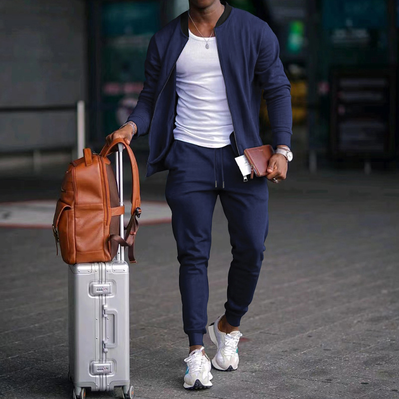 700g Weight Long Sleeve Sleeve Length Cotton Blend, Polyester Fabric Type Pants Sets Sets Type 2 Pieces Set Quantity Casual Occasion Collarless Neckline Regular Fit Fit Type Solid Color Pattern Spring, Autumn Season Men's Gender Simple Style Style Casual Men's Simple Style Solid Color Cotton Blend Polyester Pants Sets 11
