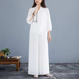 实拍 禅修服女打坐仙气疗愈禅服套装禅意佛系高端女装居士服佛系