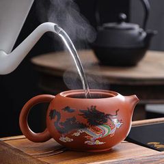 變色龍鳳紫砂鳳鳴西施壺 遇熱變色朱泥茶壺 龍鳳呈祥紫砂倒把壺