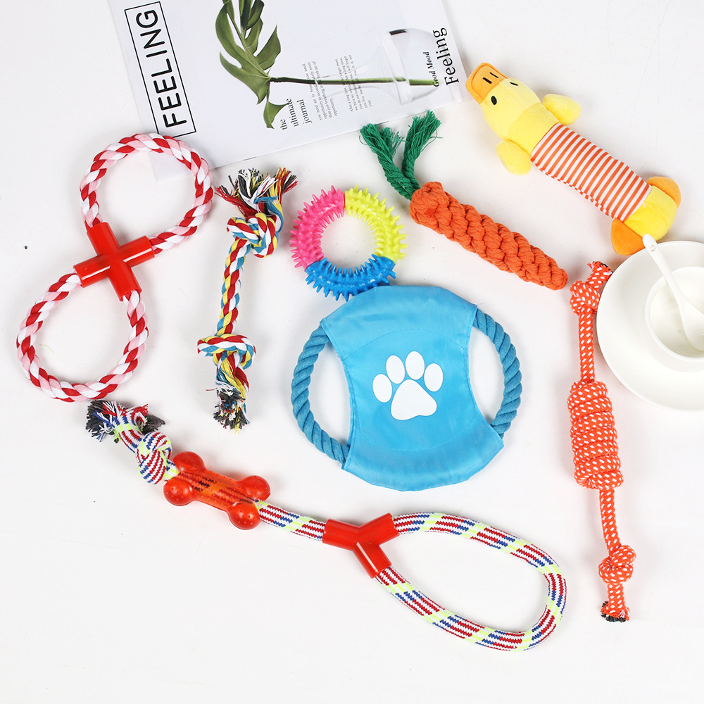 El popular juego de juguetes para la dentición de perros de Amazon, juguete de cuerda de algodón para mascotas, resistente a las mordidas, alivia el aburrimiento, suministra juguetes de autoentretenimiento.