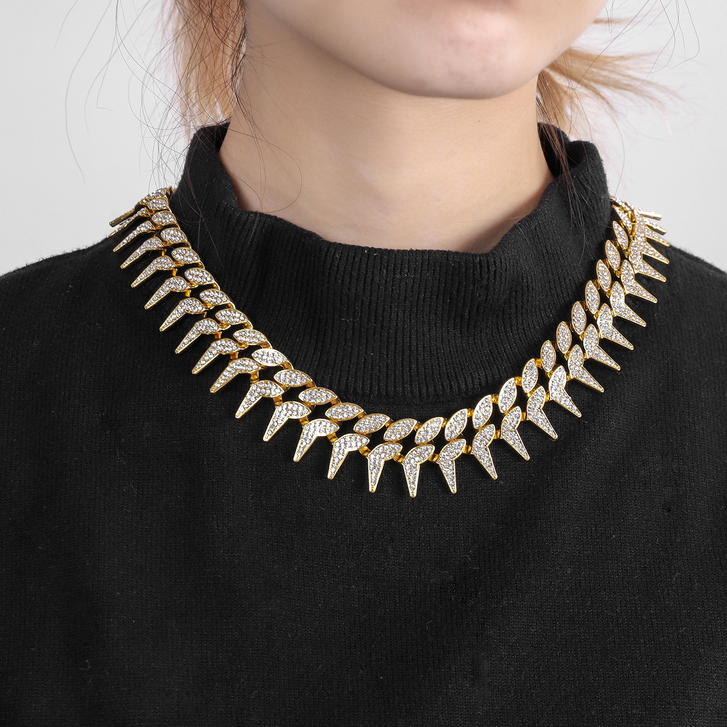 Thorn Alloy Necklace And Cuban Bracelet Set For Men And Women_voghion.com