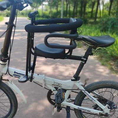 Motorcycle child seat, Mountain Bike Curved Beam Bicycle - type-a-thickened-black-armrest-backrest-footrest-double-guardrails
