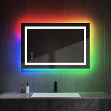 卫生间RGB镜子七彩灯光LED浴室镜前发光RGB背光浴室壁挂式梳妆镜