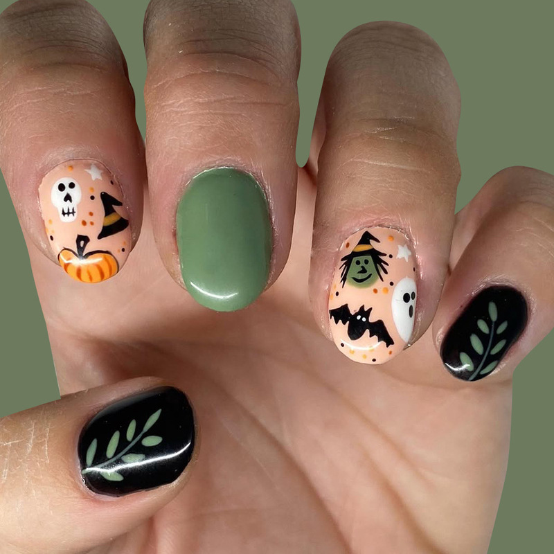 Halloween Cute Green Ghost Bat Pumpkin Leaf Short Square Nails Ins Style Versatile 24-Piece Wearable Nails Halloween Cute Green Ghost Bat Pumpkin Leaf Short Square Nails Ins Style Versatile 24-Piece Wearable Nails