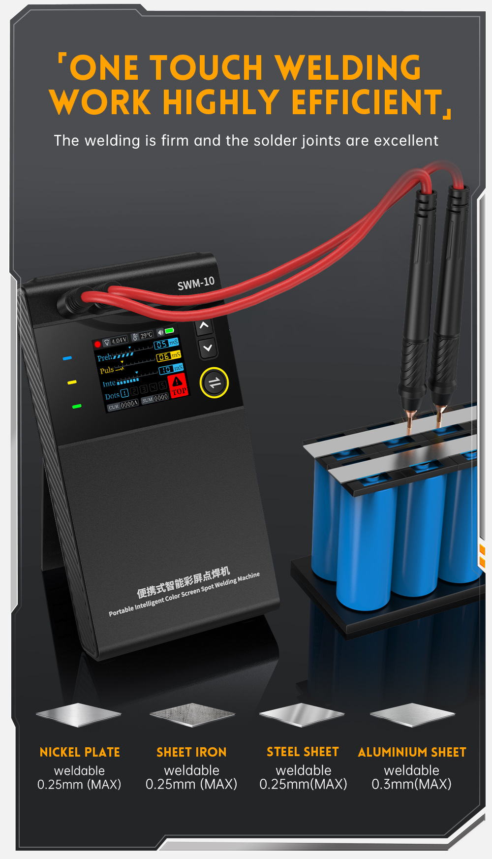 FNIRSI 1200A Tragbares Punktschweißgerät, Dual Pulse 4 Gänge einstellbar, für 0,1–0,25 mm Nickel/Stahlband und 18650-Akku, 5000 mAh – Detail 10
