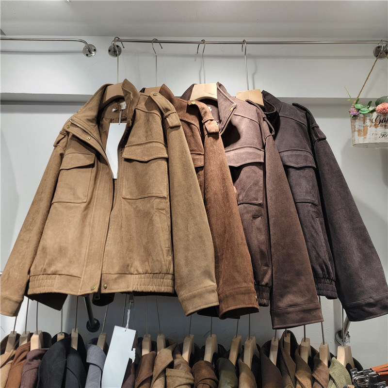 Europa y América de moda chaqueta de piel de ciervo mujer 2026 primavera y otoño nuevo estilo de alta sensación casual chaqueta corta suelta