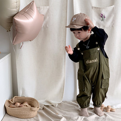 Baby autumn jumpsuit, male baby clothes, autumn workwear style, foreign style going out top, suspender pants, two-piece set