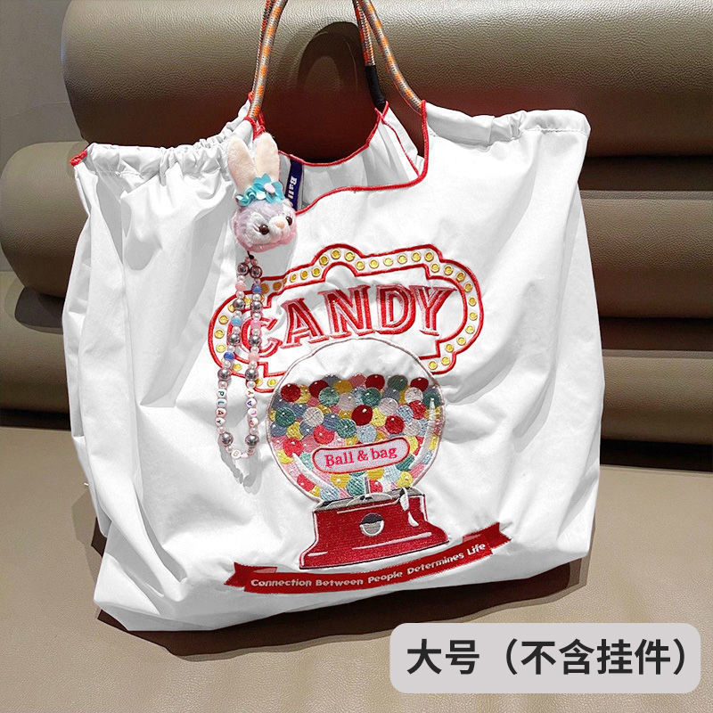 日本製自家製ボールチェーン環境に優しいショッピングバッグナイロン布刺繍フラワーポータブルキャンバスバッグナイロンショッピングバッグ|undefined