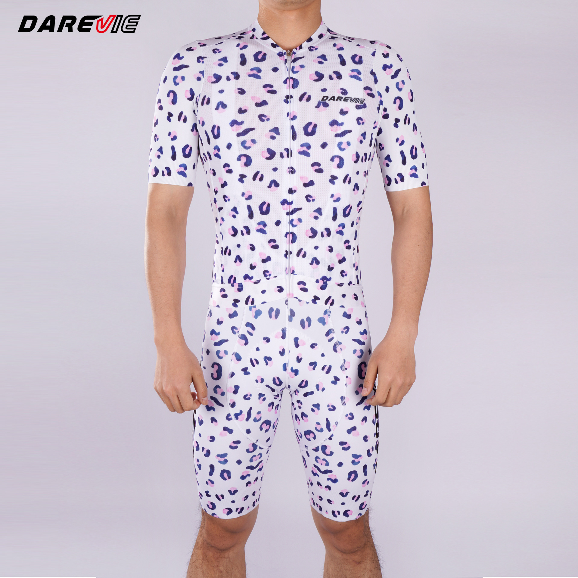 2025 Yonwei Darevie Summer Cycling Suit Printed Short-Sleeved Top Suspender Shorts Quick-Drying and Breathable