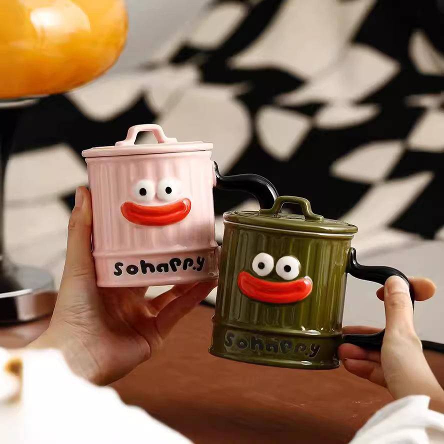 Personalidad creativa, bonita, boca grande, taza de cerámica, taza de cerámica con tapa, taza de basura, taza de agua, taza de café extraña, taza de oficina