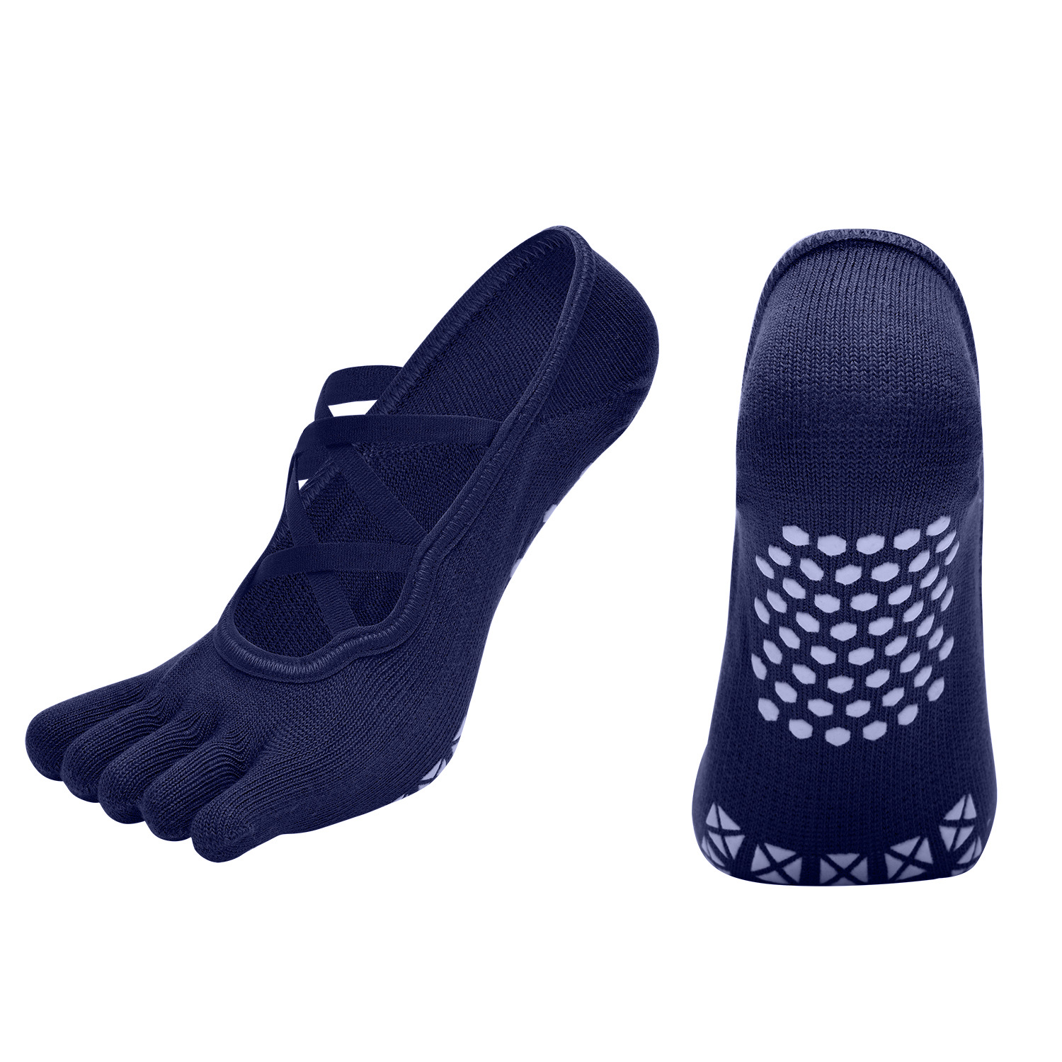 [Serie de colores de Dunhuang] Calcetines de yoga de cinco dedos con ribetas de espiga de correas cruzadas dobles