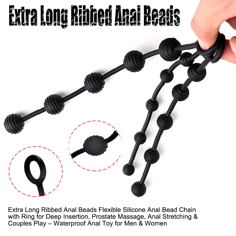 Striped Silicone Anal Beads, Black Large Size, Smooth Beaded Design for Adult Anal Play — detail image 5