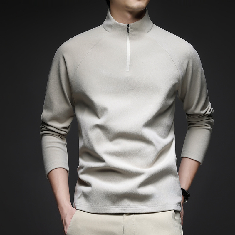 Outdoor Sports Thermal Velvet Stand-Up Collar Sweatshirt for Men, New Half-Zip Thermal Fleece Self-Heating Base Layer T-Shirt Wholesale