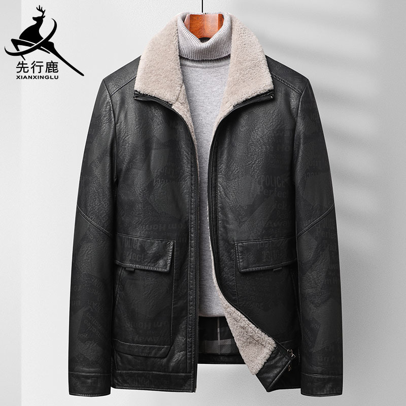 In advance deerskin jacket dad Winter clothes coat Middle and old age men's wear Plush thickening Fur one leather jacket