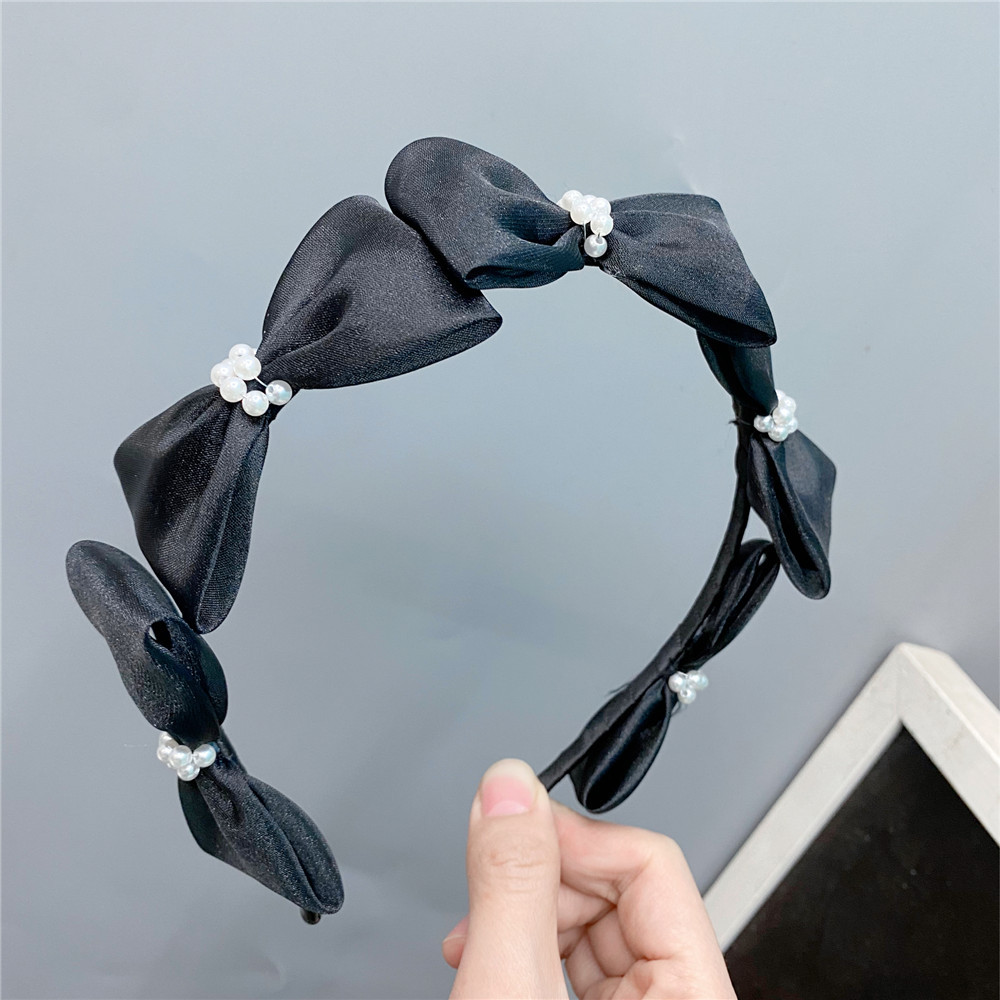 Fashion Mesh Pearl Small Bow Headband Wholesale Sweet Hair Accessories display picture 3