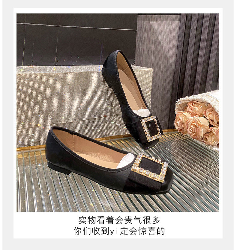 Giày búp bê nữ mũi vuông quai ngang miệng nông đính đá, đế bệt êm chân — Màu mơ, Màu đen chi tiết 16