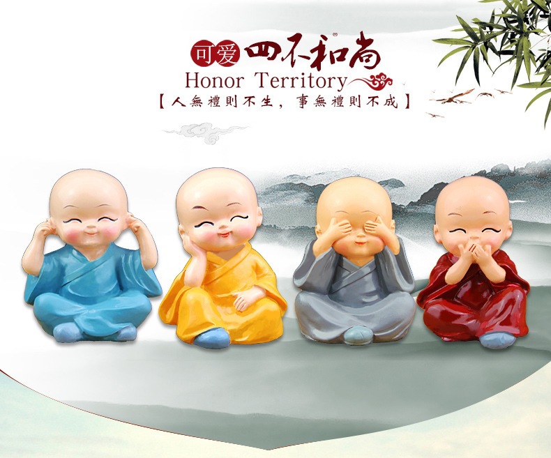Four Little Monks Car Ornaments, Cute Car Interior Decorations, Car-Specific Accessories, Car and Home Decorations