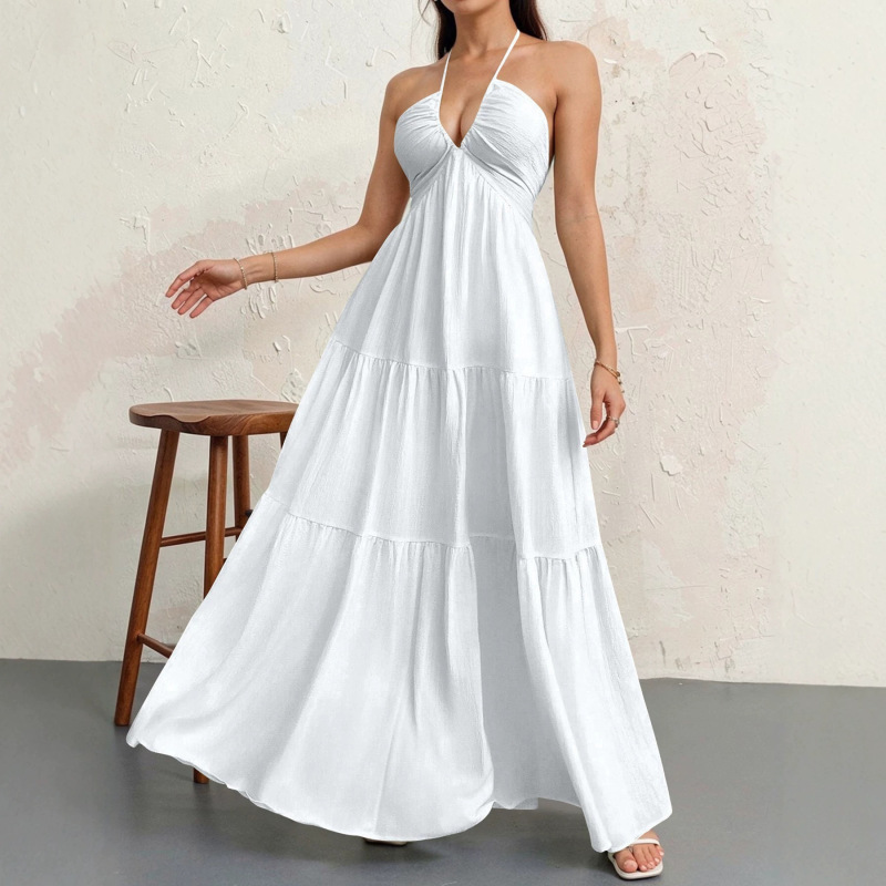 2026 Amazon Ebay European and American Summer New Hot-Selling Women's Halter Neck Dress with Straps and Tie Holiday Dress