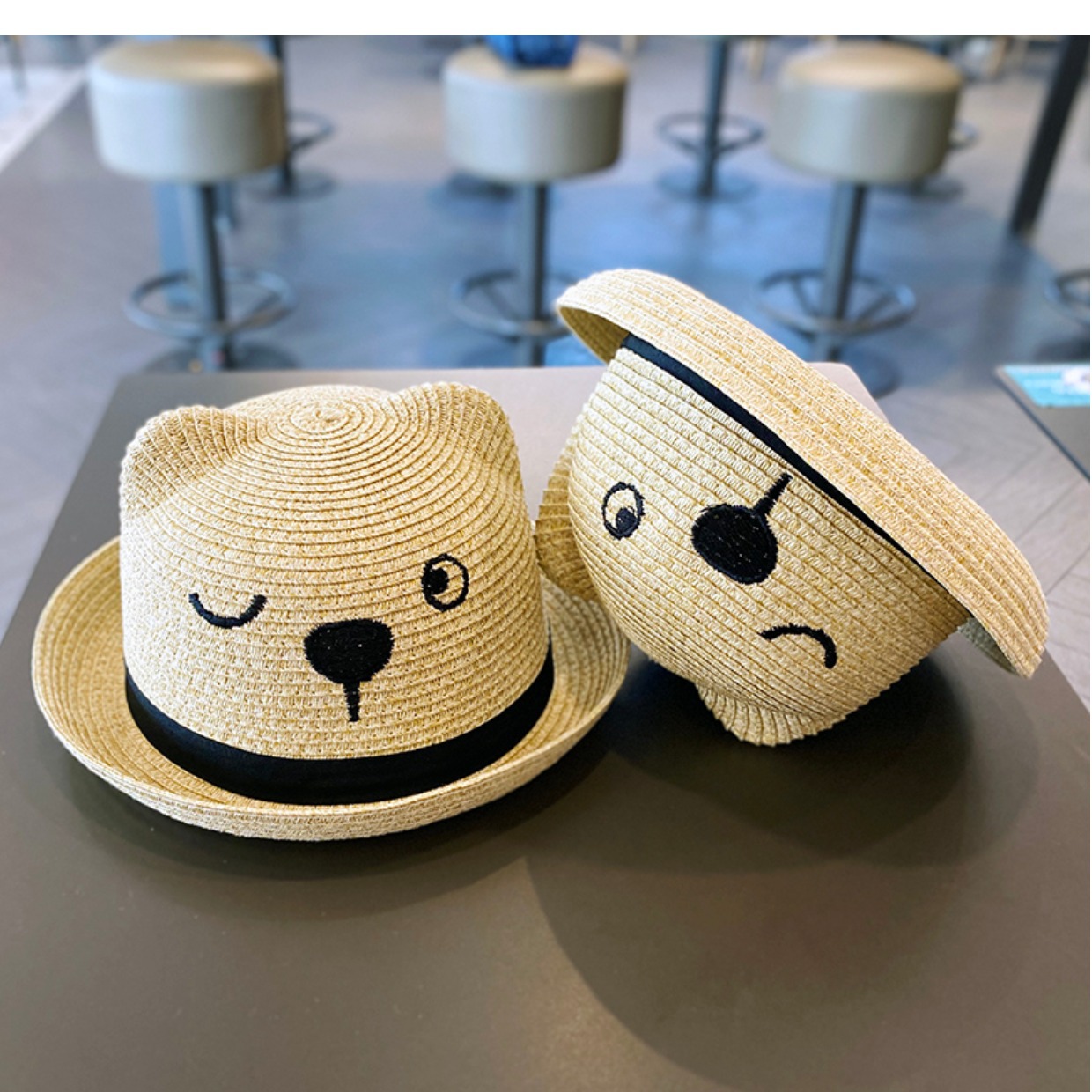 Summer Season Children Unisex Gender Cute, Pastoral Style Children Unisex Cute Pastoral Bear Straw Hat