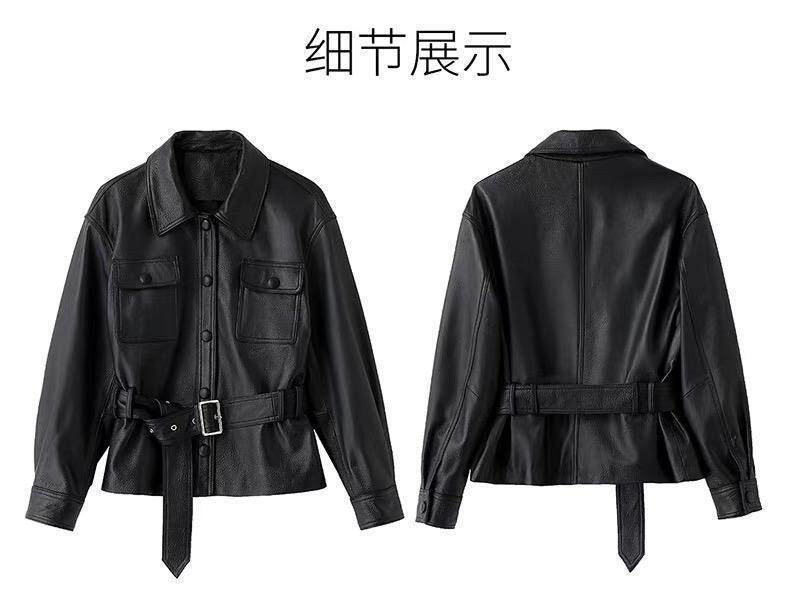 Áo khoác da nữ dáng ngắn thắt eo phong cách xe máy — màu đen chi tiết 10