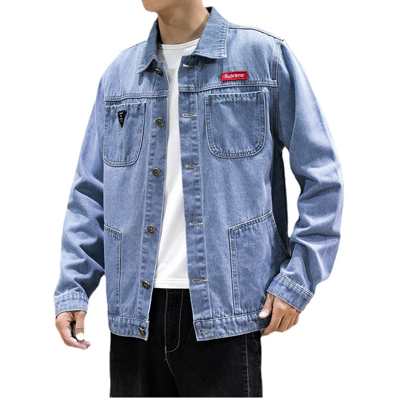Nueva capa de mezclilla los hombres primavera y otoño suelta más tamaño casual Denim ropa moda bordado camuflaje Workwear chaqueta