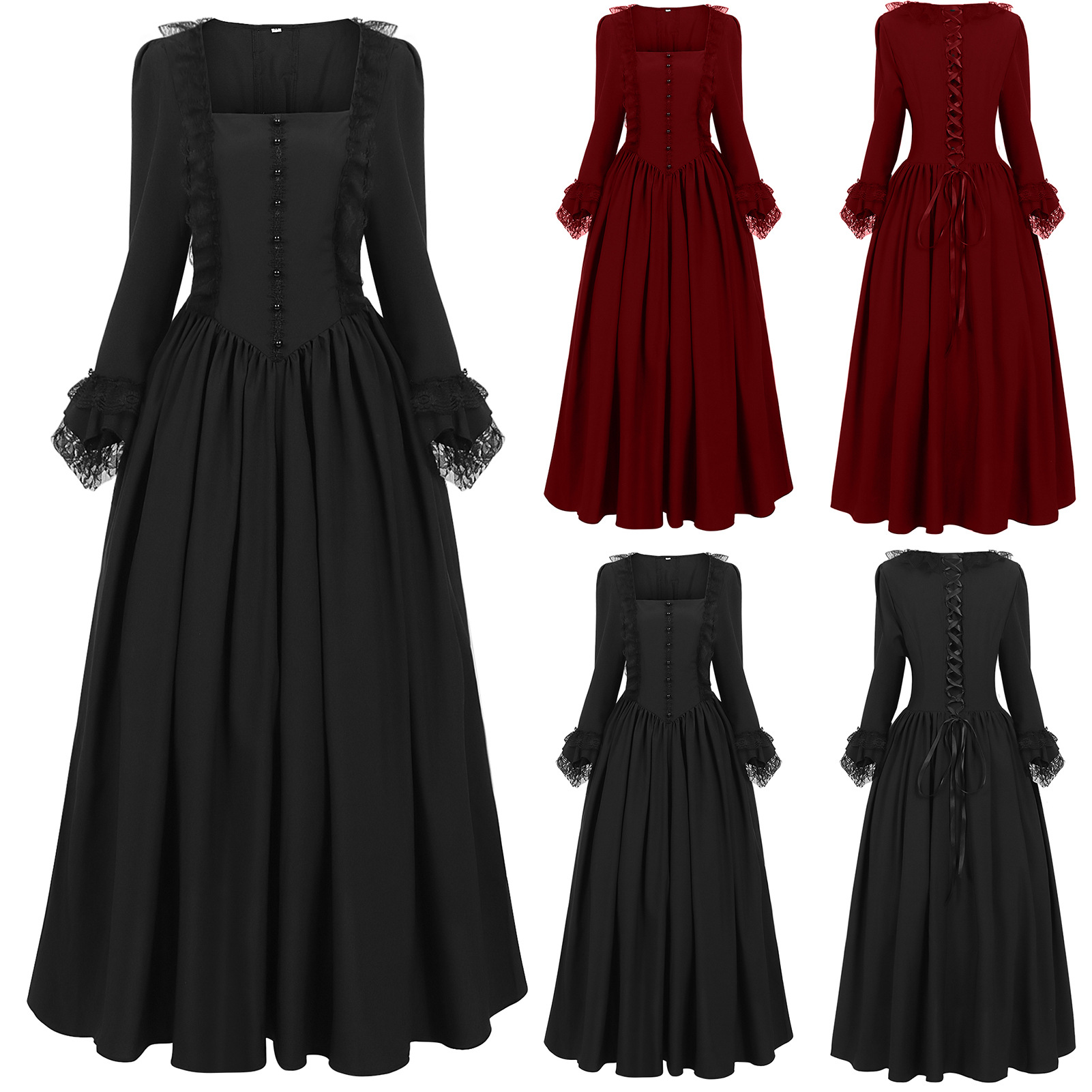 European and American Halloween Medieval Costumes, Noble Court Dresses, Lace Retro Dresses, Adult Plus Size Performance Costumes