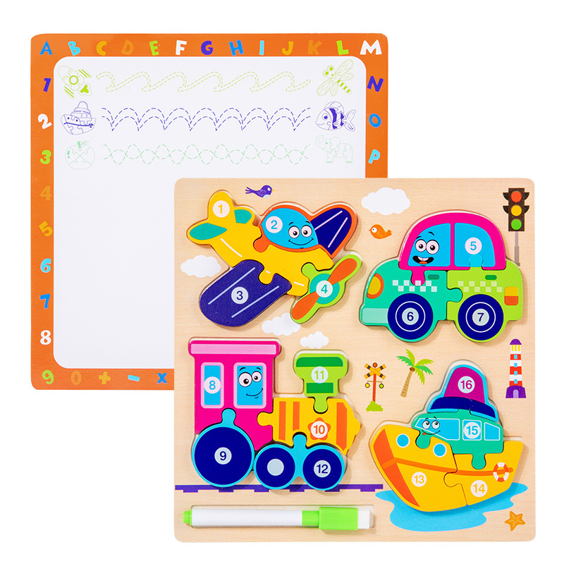 Tablero de rompecabezas de animales hecho a mano para bebés y niños, juguete de regalo de forma de rompecabezas cuatro en uno, madera de rompecabezas de educación temprana Montessori