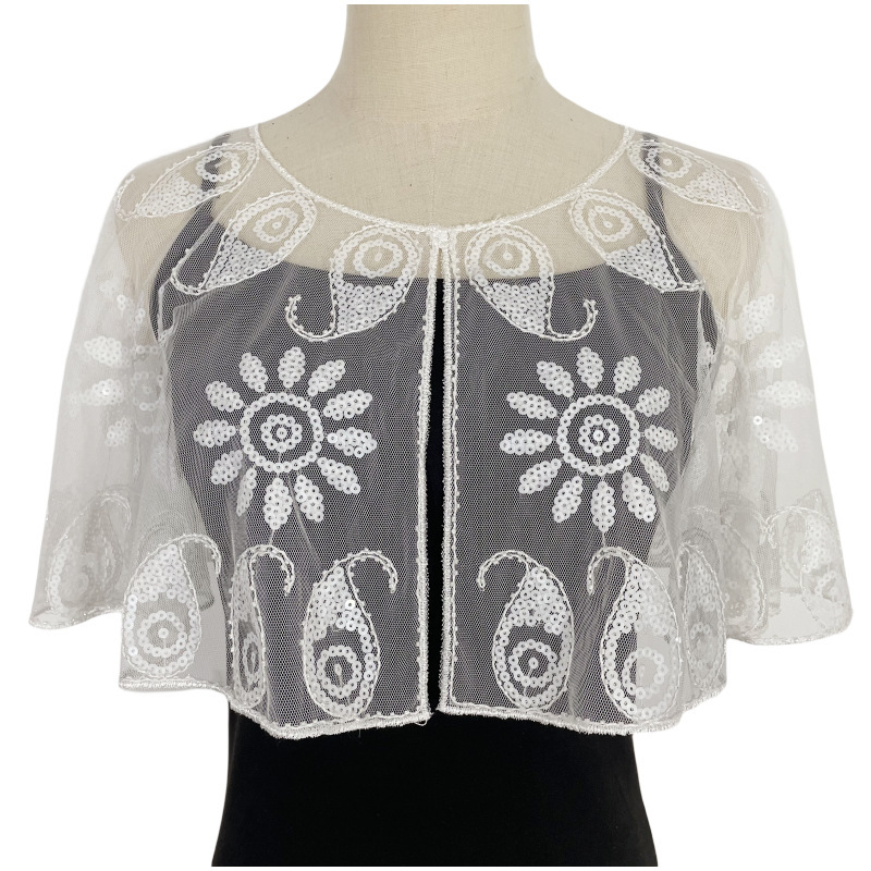 Cross-border wedding dress women's shawl outer wear European and American short waistcoat women's thin sequined dress beaded small coat