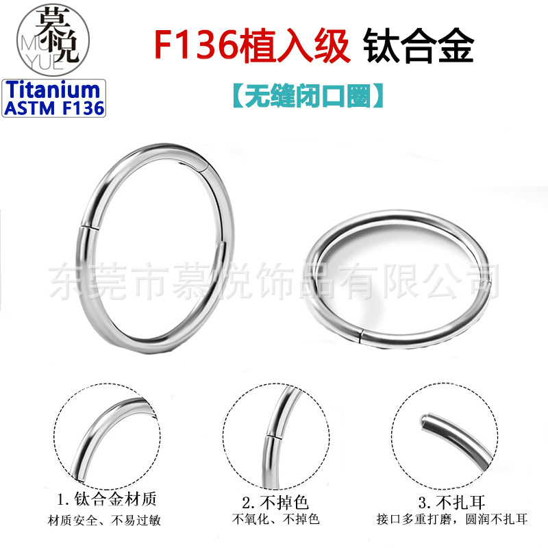 G23 titanium seamless closed ring nose ring closed ring without pin earrings cartilage ring F136 titanium alloy puncture jewelry