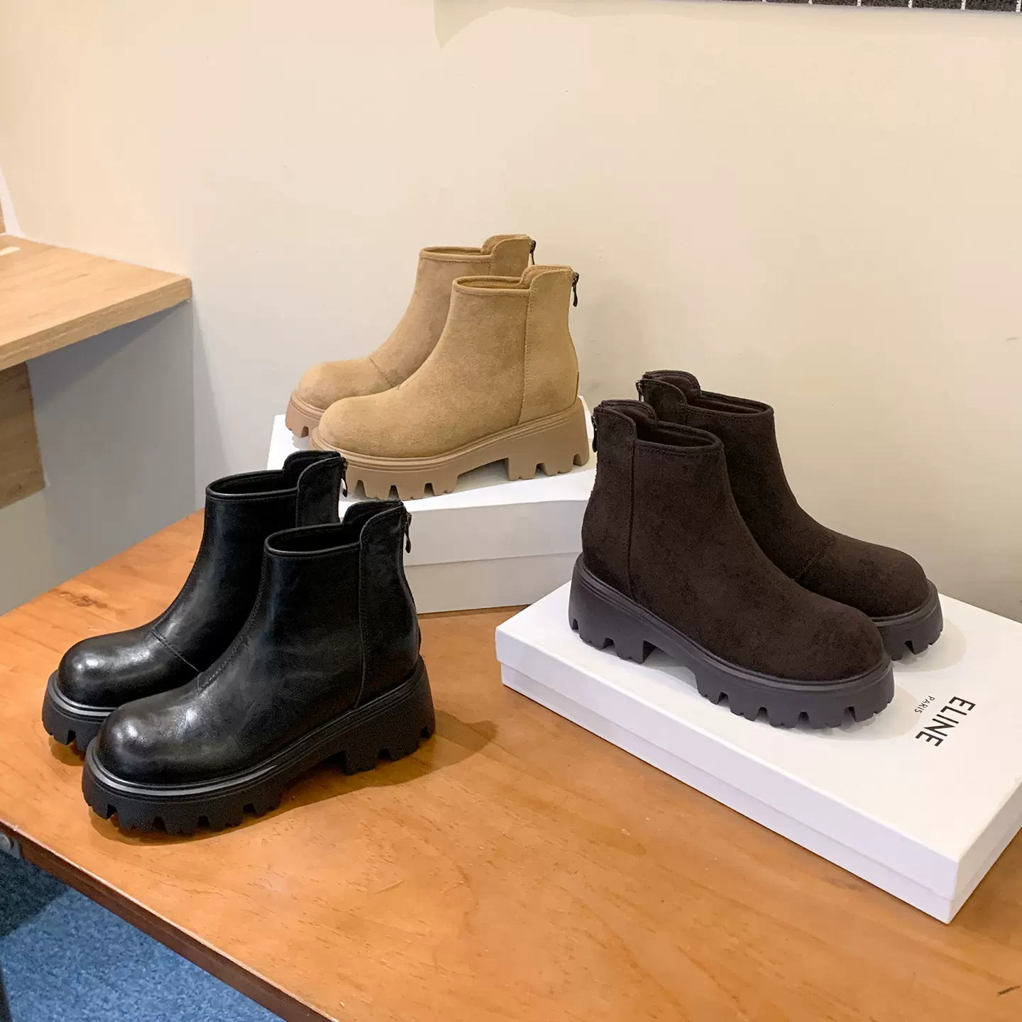 真皮粗跟厚底英伦马丁靴女2025秋冬新款棕色百搭时尚休闲加绒靴子