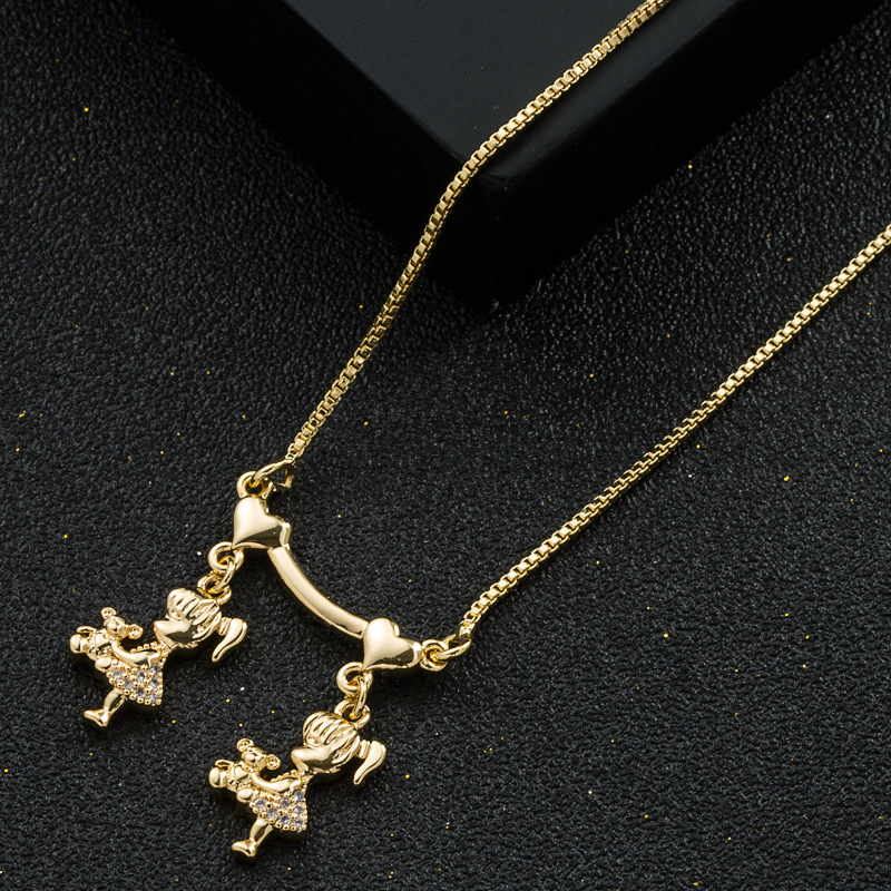 Motheru0027s Day Gift Necklace Fashion Smiley Copper Zircon Clavicle Chain