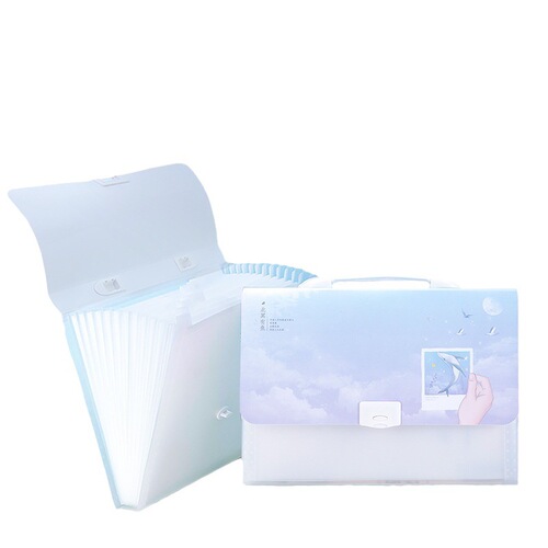 Deli a4 file bag portable accordion bag folder test paper bag student stationery 13 grid file storage bag hand