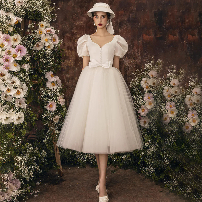 Light wedding white dress can be worn at ordinary times fairy license registration small socialite French dress evening dress