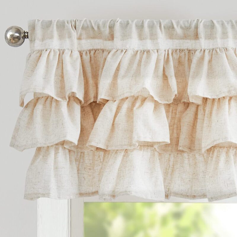 Cross-border Amazon Punch-free Curtain Three-layer Ruffled Curtain Curtain Cotton Linen Short Curtain Wearing Rod for Foreign Trade